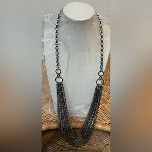 Elegant Silver Black Metal Crystal Chain Tassel Necklace